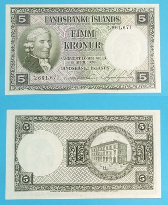 Islanda 5 Kronur 1928 &amp;#039;Landsbanki &amp;Iacute;slands&amp;#039; UNC serie: 1.661.671 p32 foto