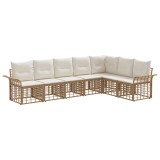 vidaXL Set de canapele de exterior 7 pcs Alb Natural și Crem Poliester 3437696