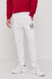 Armani Exchange Pantaloni bărbați, culoarea alb, material neted