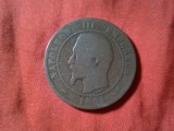 Moneda 10 centime Franta Napoleon III 1854 litera A , bronz , cal. mediocru, Europa