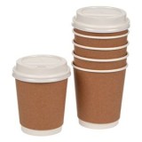 Pahare de Carton Kraft cu Capac, 300 ml, Set 10 buc, Maro, CMCLASS