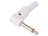 Mufă Jack 6.3mm Mono &icirc;n unghi 90&deg; Albă
