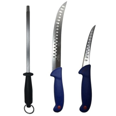 Set profesional de macelarie, fasonat, transat, degresat, dezosat, 2 cutite, masat pentru ascutit foto