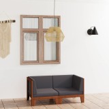 VidaXL Set canapea 2 locuri cu perne gri &icirc;nchis, lemn masiv acacia 3058113