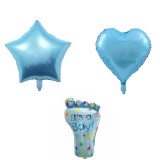 Set 3 baloane din folie metalizata, flippy, figurine picior 46x79 cm, inima 45cm, stea 45cm, model it&#039;s a boy, tema gender reveal, ambalaj individual,