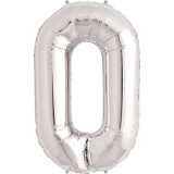 Balon din folie flippy, cifra 0, 81 cm, pentru aer sau heliu, bulk, argintiu