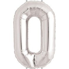Balon din folie flippy, cifra 0, 81 cm, pentru aer sau heliu, bulk, argintiu