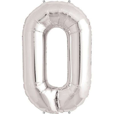 Balon din Folie Cyrax, Cifra 0, 81 cm, Pentru Aer sau Heliu, Bulk, Argintiu foto
