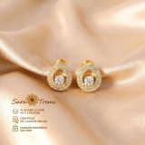 Cercei Aurea Diamante cu pietre stralucitoare si design picatura, placati cu aur 18K, 1 cm Brazilia