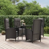 VidaXL Set mobilier de grădină cu perne, 5 piese, negru, poliratan