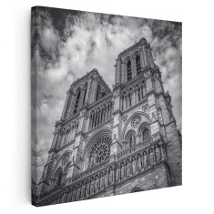 Tablou Notre Dame din Paris Franta alb, negru 1523 Tablou canvas pe panza CU RAMA 30x30 cm