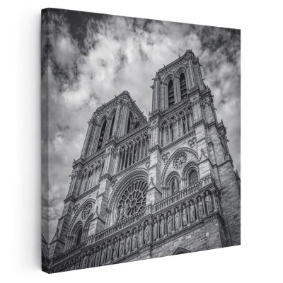Tablou Notre Dame din Paris Franta alb, negru 1523 Tablou canvas pe panza CU RAMA 60x60 cm foto