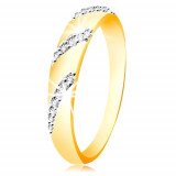 Inel din aur de 14K cu suprafața rotunjita și linii diagonale de zirconii - Marime inel: 49