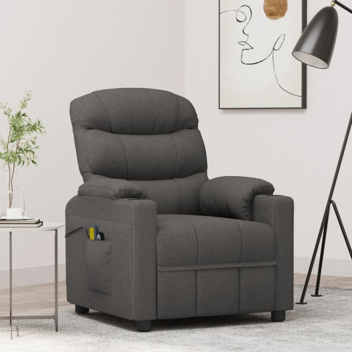 Fotoliu de masaj electric rabatabil, gri &icirc;nchis, textil