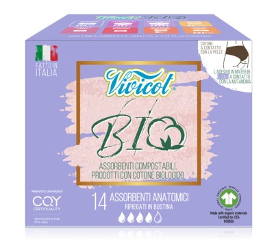 Absorbante de zi din bumbac bio hipoalergenic,compostabil,fara aripioare -4 picaturi (14 buc)-VIVICO foto