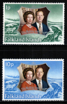 Falkland 1972, Mi #218-219**, QEII, fauna, oi, foci, MNH! Cota 1,70 &amp;euro;! foto