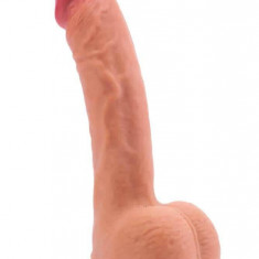 Dildo Realistic Dublu Stratificat Cu Testicule, Natural, 18 cm