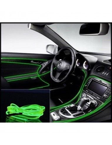 Fir neon auto electroluminiscent El Wire 2m cu lumina Verde Deschis cu droser si mufa bricheta