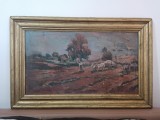 TABLOU VECHI - PICTAT PE PLACAJ 73 X 48CM -- SEMNAT, Peisaje, Acrilic, Altul