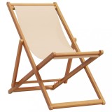 Scaun pliant bej, lemn masiv de eucalipt si material textil