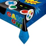 Fata de masa de petrecere din plastic, Albastra cu model Game On, 180x120 cm, CMCLASS