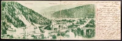 Sinaia Hotel Caraiman 1901 Vedere generala - CARTE POSTALA DUBLA, clasica, printata, circulata catre Elvetia, timbru intact, stampile lizibile foto