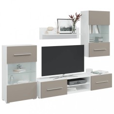 vidaXL Unități TV 5 piese iluminare cu LED Lemn prelucrat gri piatră 3324233