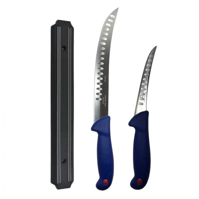Set profesional de macelarie, fasonat, transat, degresat, dezosat, 2 cutite, suport magnetic