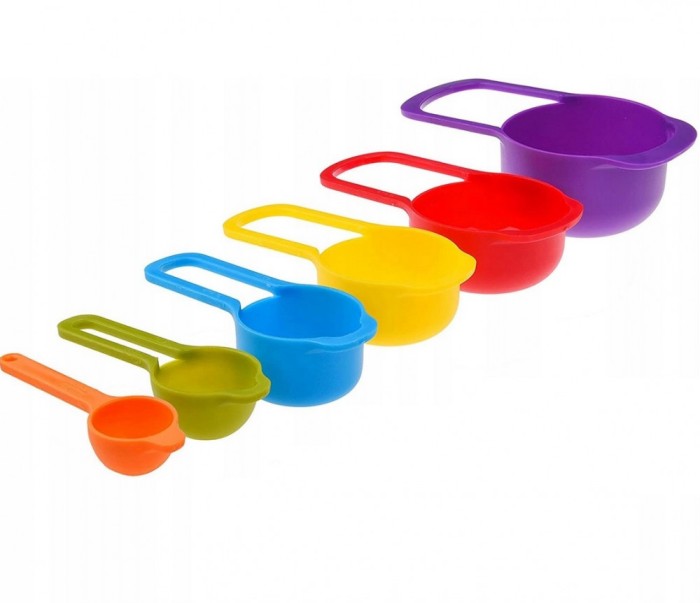 Set 6 linguri de masurat pentru bucatarie, plastic, 7.5 - 250 ml, multicolor