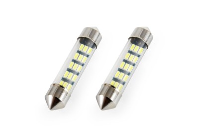 Set 2 becuri auto AMIO , LED, C5W SV8.5-8, 15 SMD 3014, 39mm, 12V, capac sticla, leduri alb sofit Festoon foto