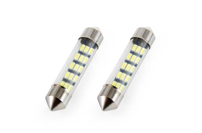 Set 2 becuri auto AMIO , LED, C5W SV8.5-8, 15 SMD 3014, 39mm, 12V, capac sticla, leduri alb sofit Festoon