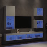 vidaXL Unități de perete TV cu LED-uri, 5 piese, alb, lemn prelucrat