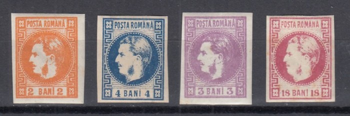 ROMANIA 1868 LP 21 LP 22 LP 23 LP 24 REGELE CAROL I CU FAVORITI EMISIUNEA a II-a GUMA ORIGINALA SERIE SARNIERA