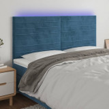 VidaXL Tăblie de pat cu LED, albastru &icirc;nchis, 200x5x118/128cm catifea