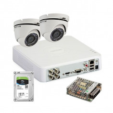 Kit supraveghere video Hikvision cu DVR, HDD si 2 camere de 2MP foto