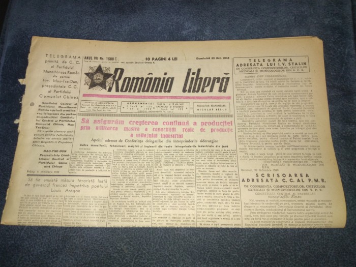 ZIARUL ROMANIA LIBERA 23 OCTOMBRIE 1949