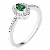 Inel argint - ştras verde, &icirc;n formă eliptică, contur din zirconiu - Marime inel: 48