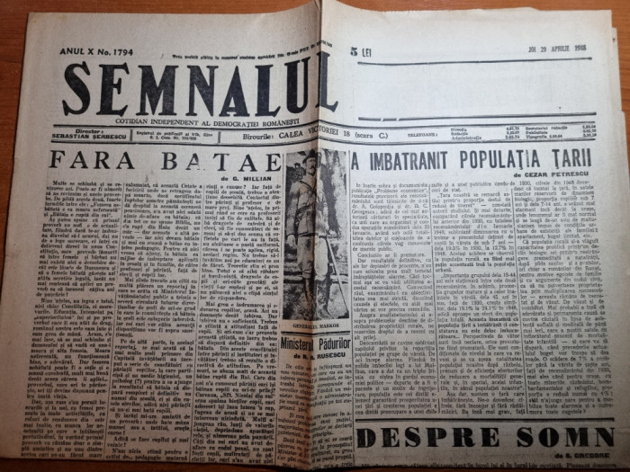 semnalul 29 aprilie 1948-art. &quot; a imbatranit populatia tarii &quot; de cezar petrescu