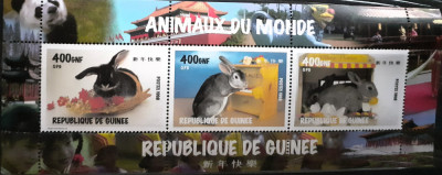 Guinee 1998 fauna animale domestice ,iepuri setie 3v. mnh foto