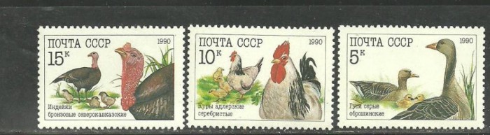 RUSIA 1990 &ndash; PASARI DOMESTICE, serie nestampilata, F108