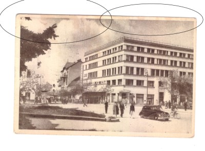CP Cluj - Vedere, RPR, circulata 1955, animata, auto, mici pete foto