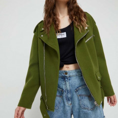 Moschino Jeans geaca de lana culoarea verde, de tranzitie