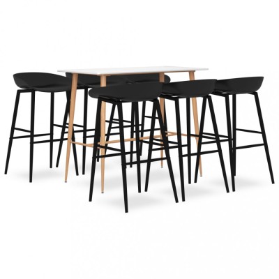 vidaXL Set mobilier de bar, 7 piese, alb și negru foto