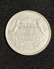 Moneda 5 coroane 1907 Austro -Ungaria argint