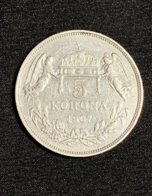 Moneda 5 coroane 1907 Austro -Ungaria argint foto