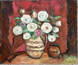 Tablou / lucrare veche &rdquo;Vas cu flori&rdquo;, Dumitru Ghiață, ulei pe p&acirc;nză, 60 x 50 cm, arta roamneasca, artist roman, de colectie, foarte decorativ