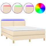 Cumpara ieftin Pat cu arcuri, saltea si LED, crem, 140x200 cm, textil
