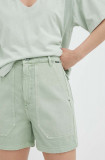 G-Star Raw pantaloni scurti jeans femei, culoarea verde, neted, high waist