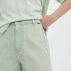 G-Star Raw pantaloni scurti jeans femei, culoarea verde, neted, high waist