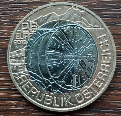 (A942) MONEDA DIN ARGINT SI NIOBIU, AUSTRIA - 25 EURO 2013, TUNNELBAU, MAI RARA foto